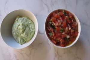 whipped avocado and salsa in two bowls