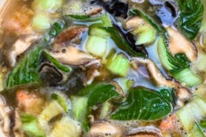 vegetable stock added to the shrimp and fungi