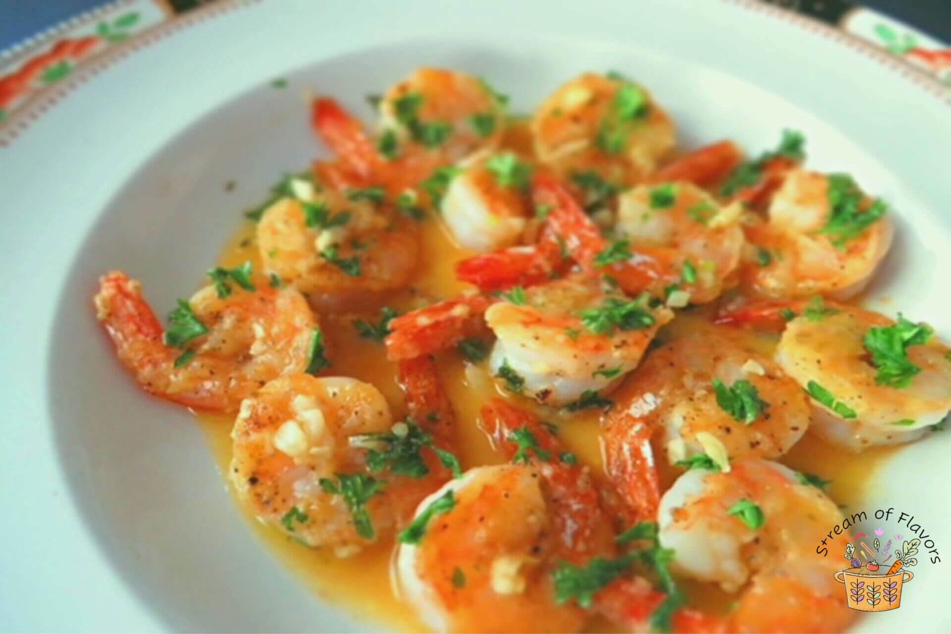 easy garlic butter shrimp in a plate