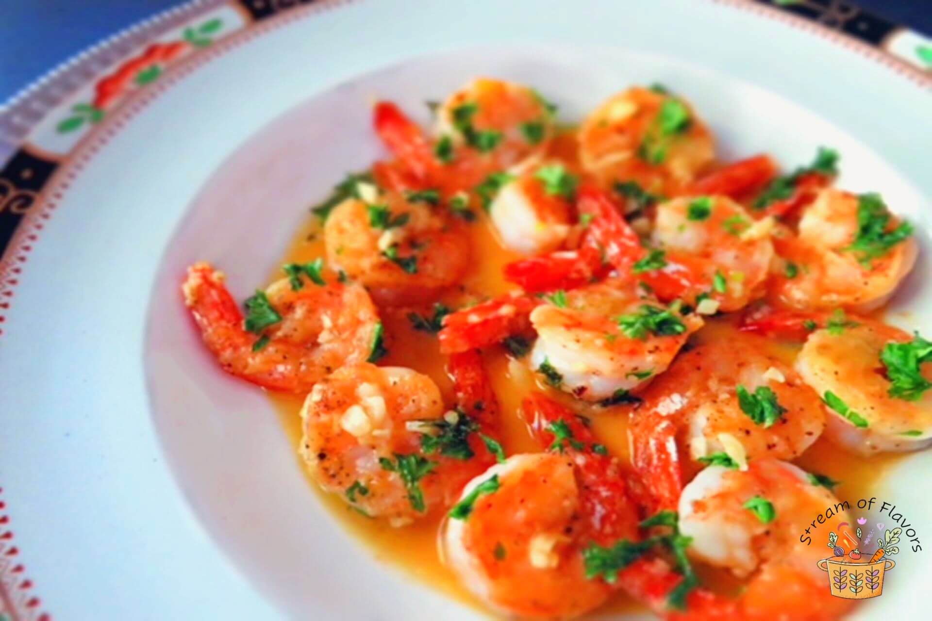 easy garlic butter shrimp in a white plate