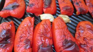 roasted pepper and garlic in a tray