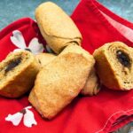 mini chocolate croissants on a red towel