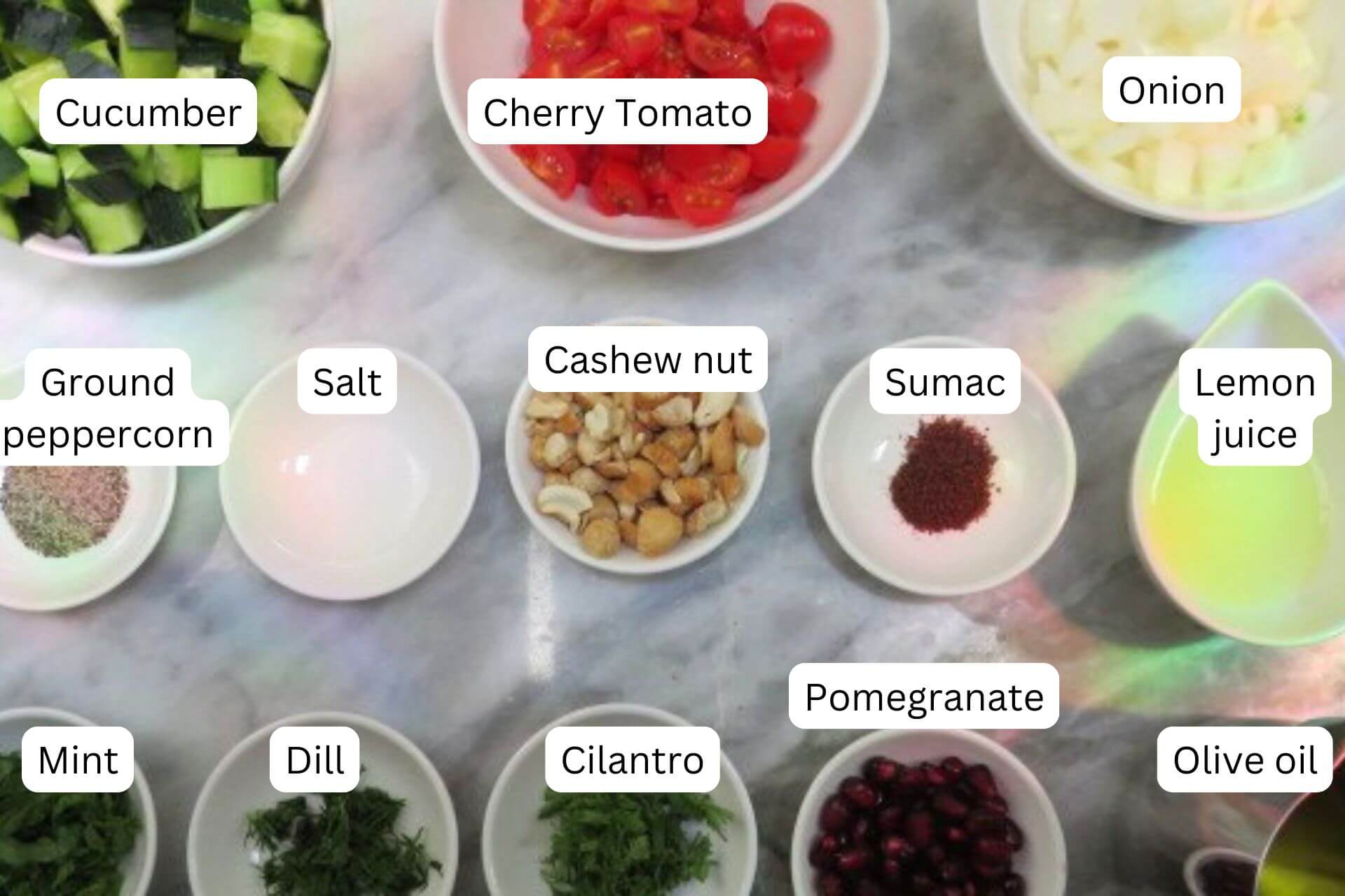 ingredients in bowls