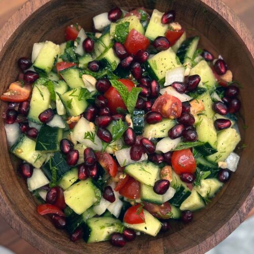 Shirazi salad recipe in a wooden bowl