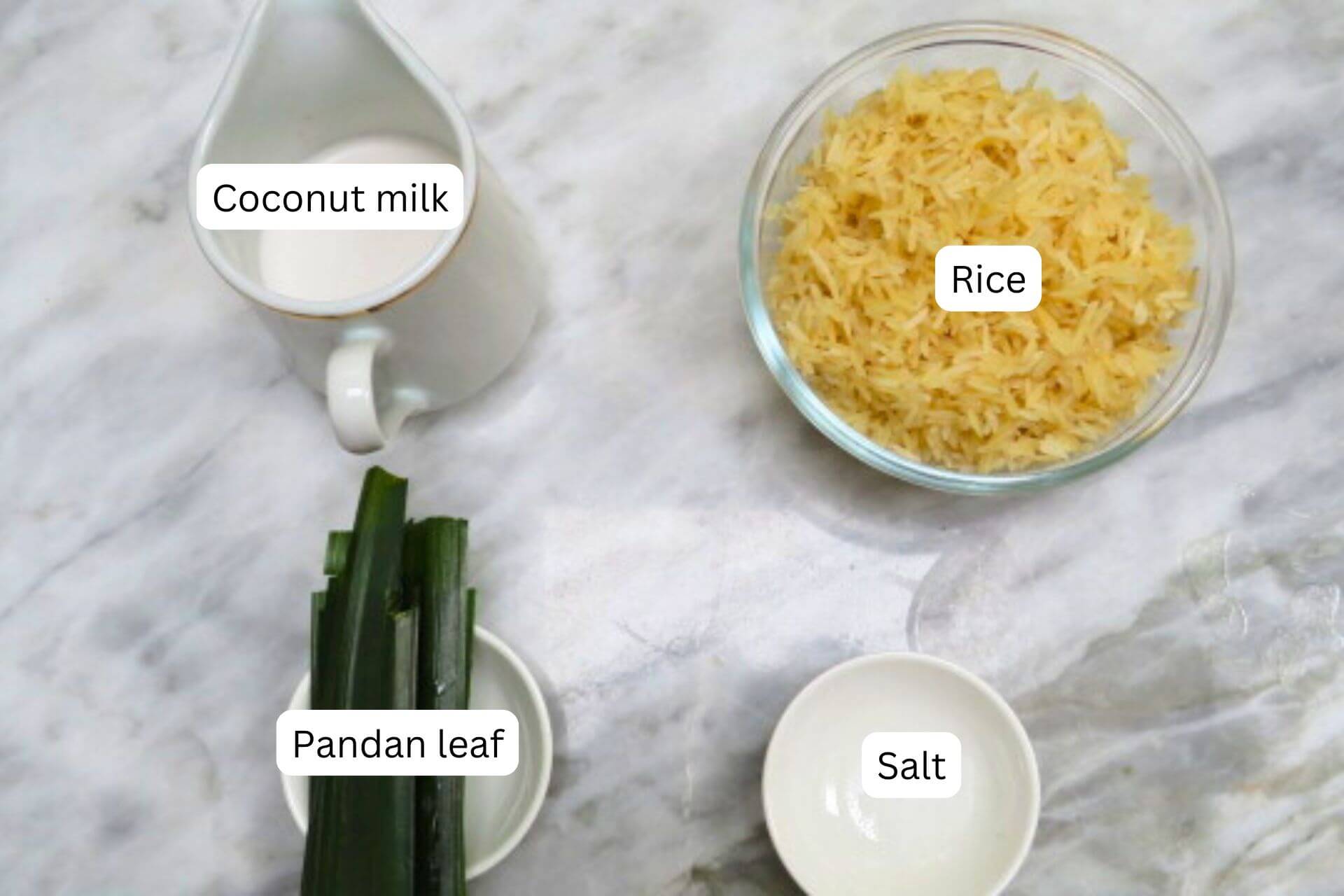 measured ingredients in bowls for the rice