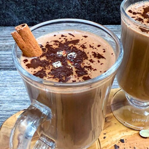 diabetic hot chocolate in a glass with cinnamon