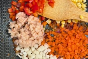 chopped veggies in the wok