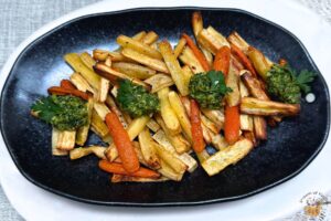 air fryer parsnips and carrots with chimichurri