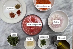 measured ingredients in bowls