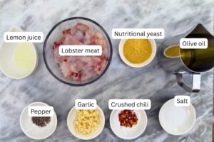 measured ingredients in bowls for the lobster filling