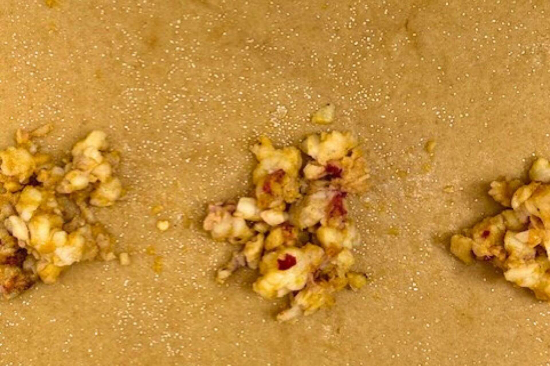 lobster filling on the rolled dough