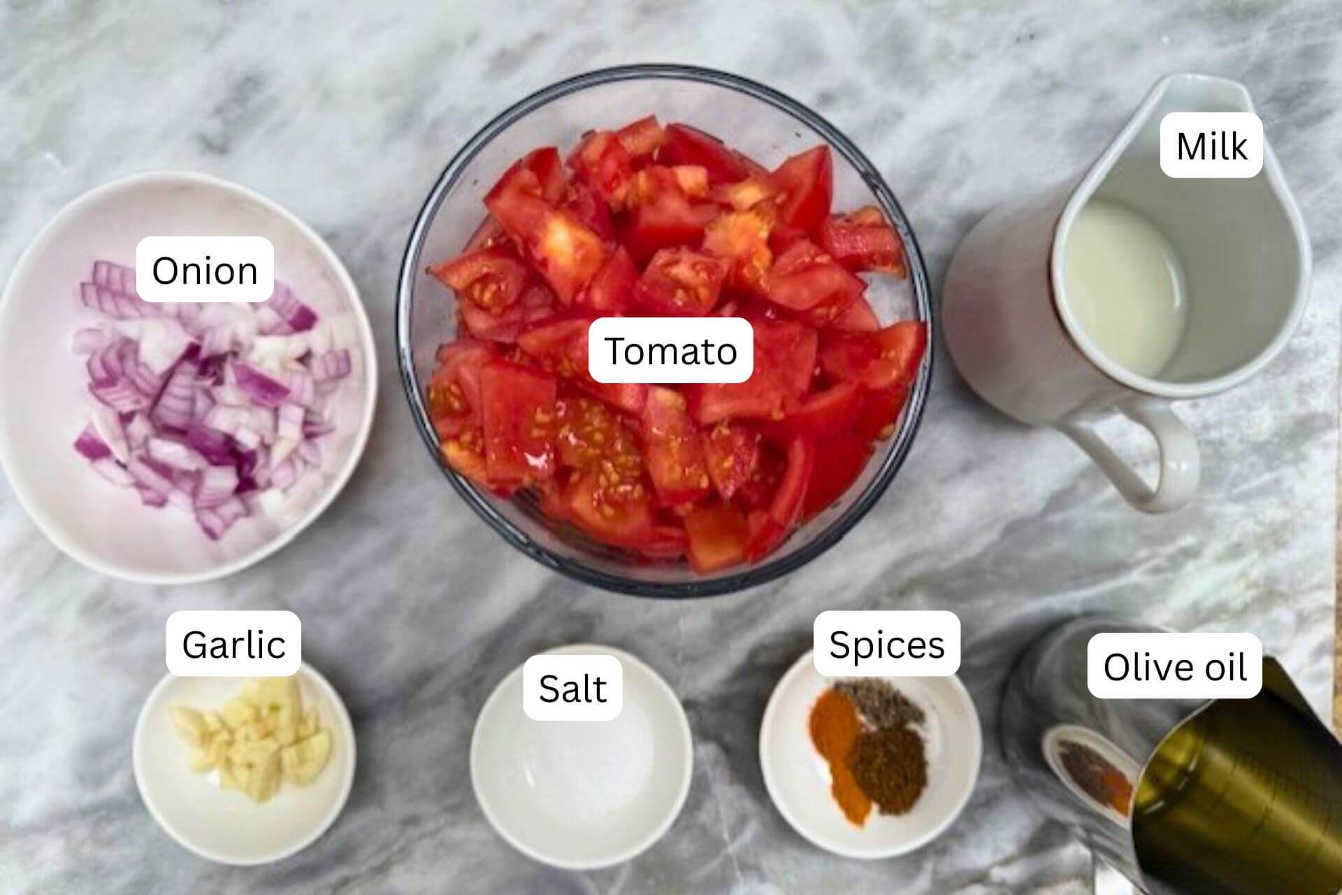 measured ingredients in bowls