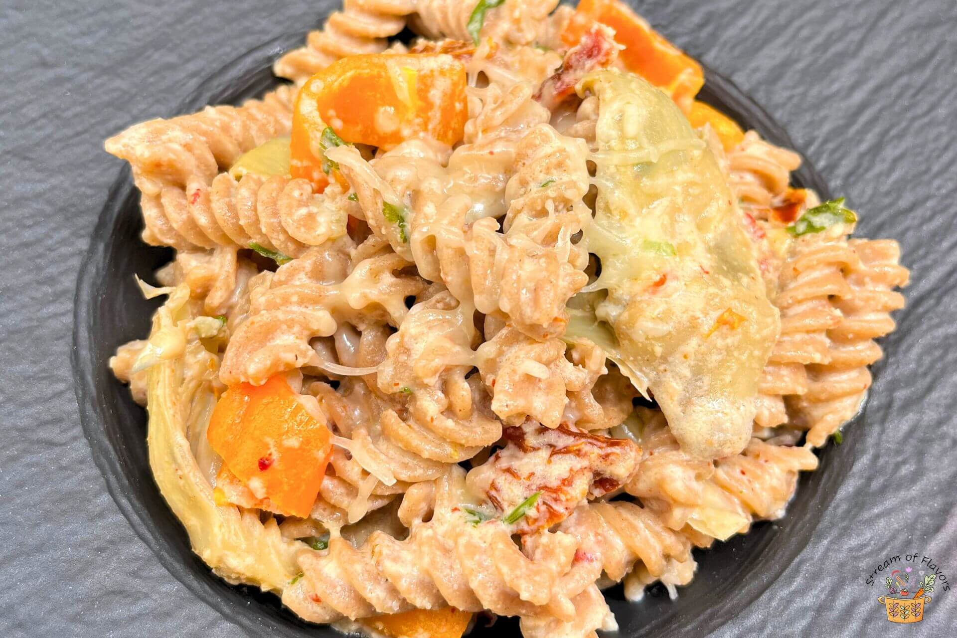 quick pasta with cheese and peppers