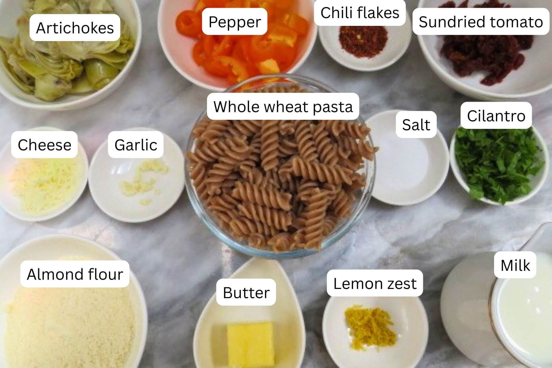 measured ingredients in bowls