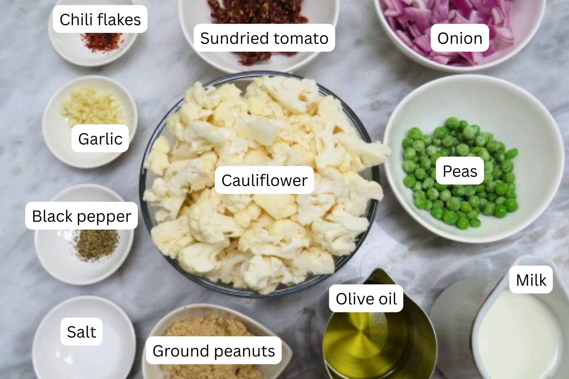 measured ingredients in bowls 