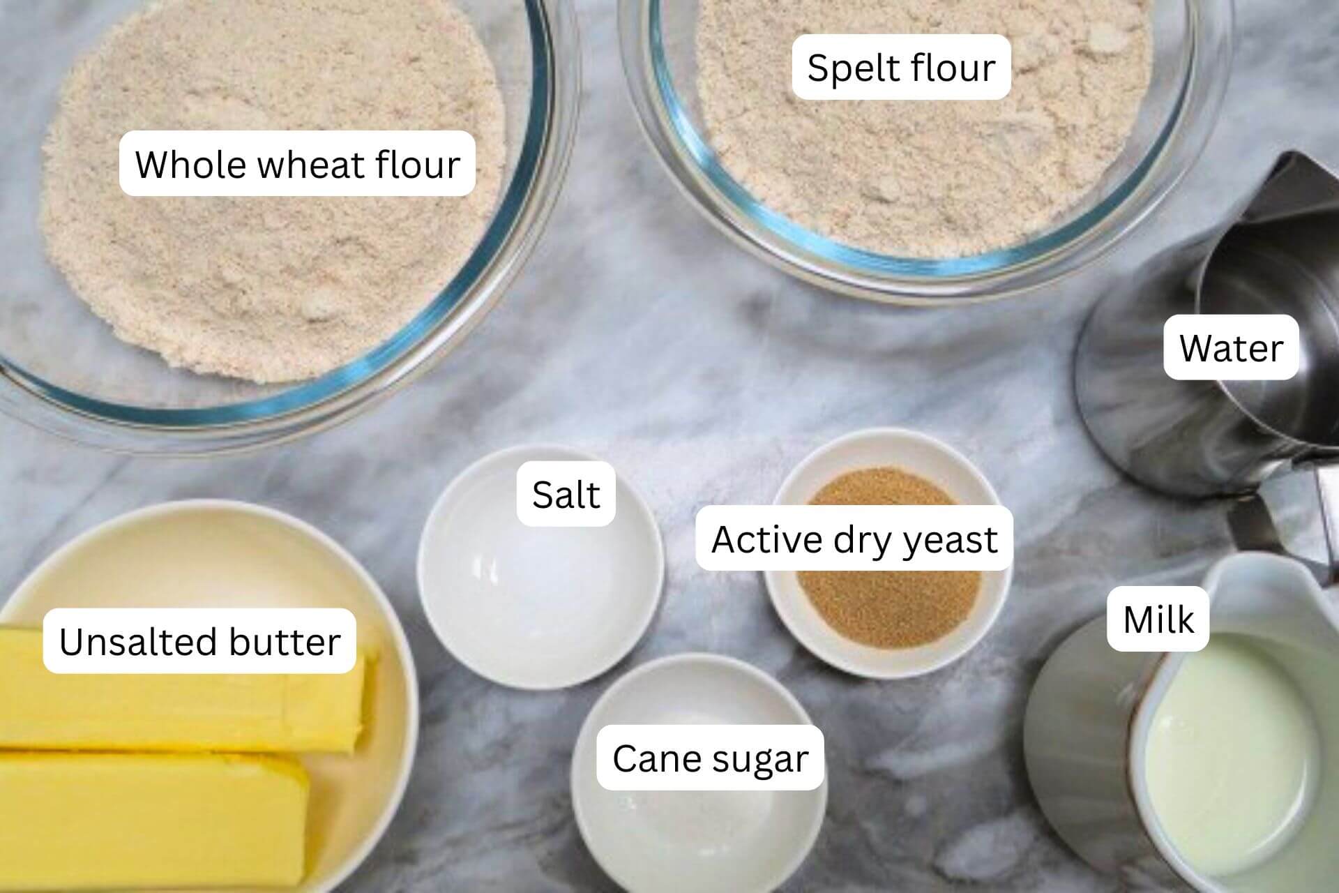 measured ingredients in bowls for croissants
