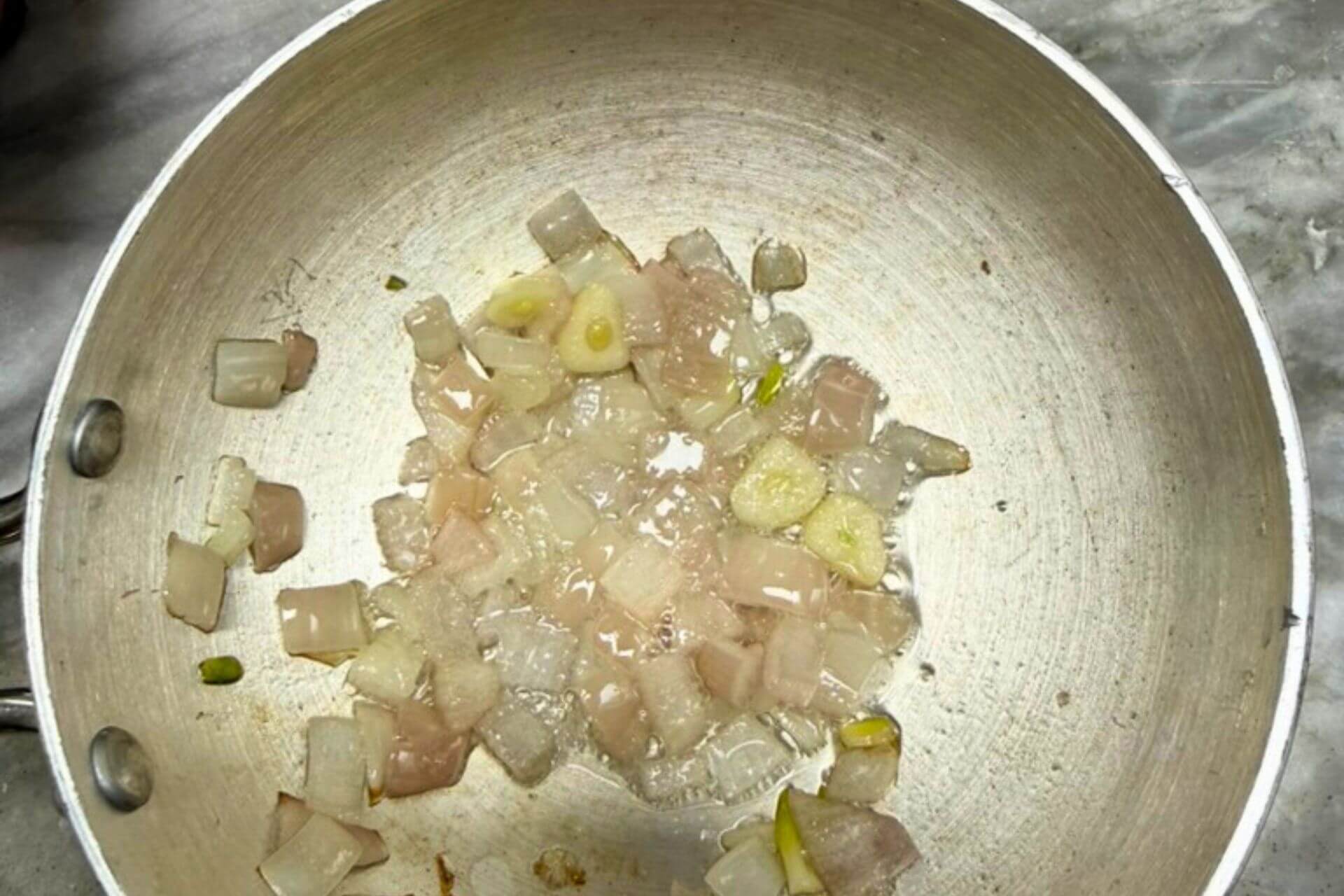 onion and garlic in a saucepan