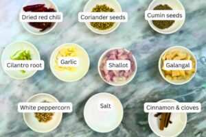 measured ingredients in bwols for the spice paste