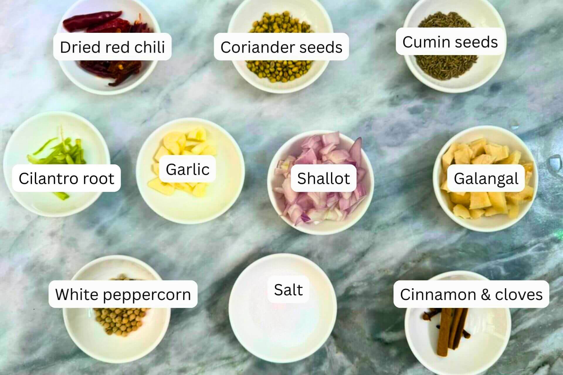 measured ingredients in bwols for the spice paste