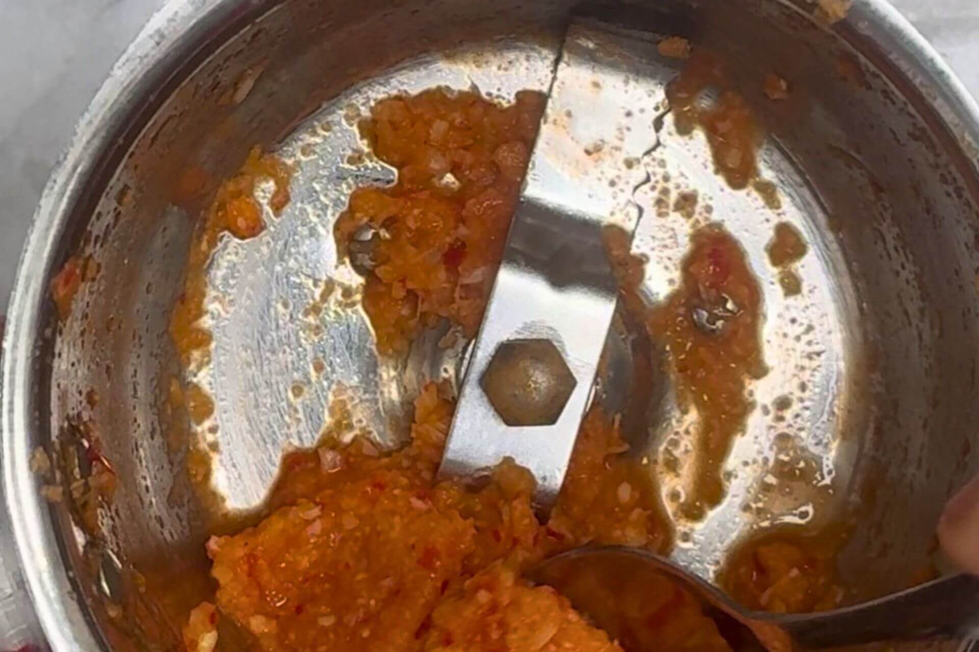 spice paste in a spice grinder for the shrimp lettuce wraps