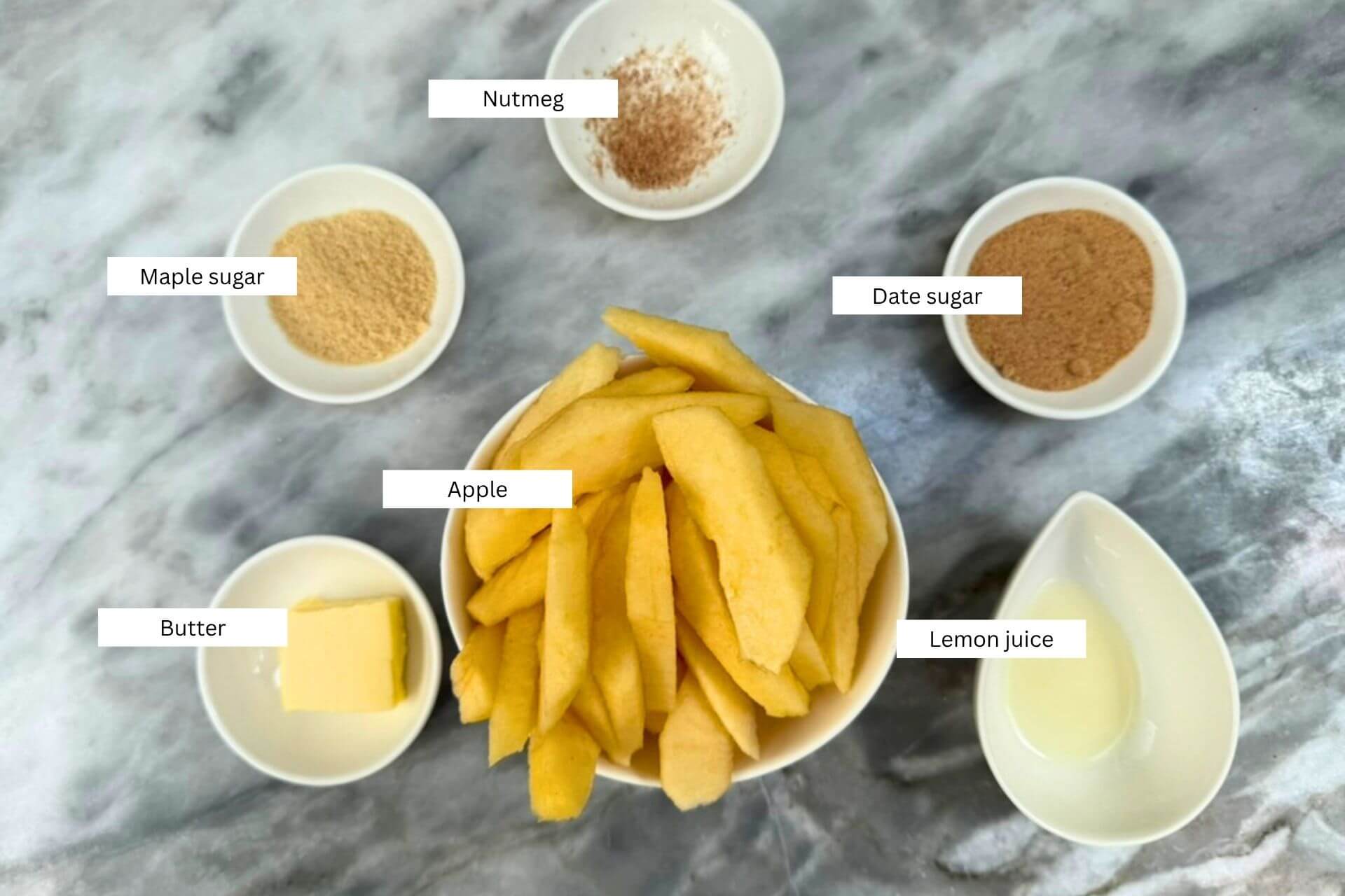 measured ingredients in bowls for the filling