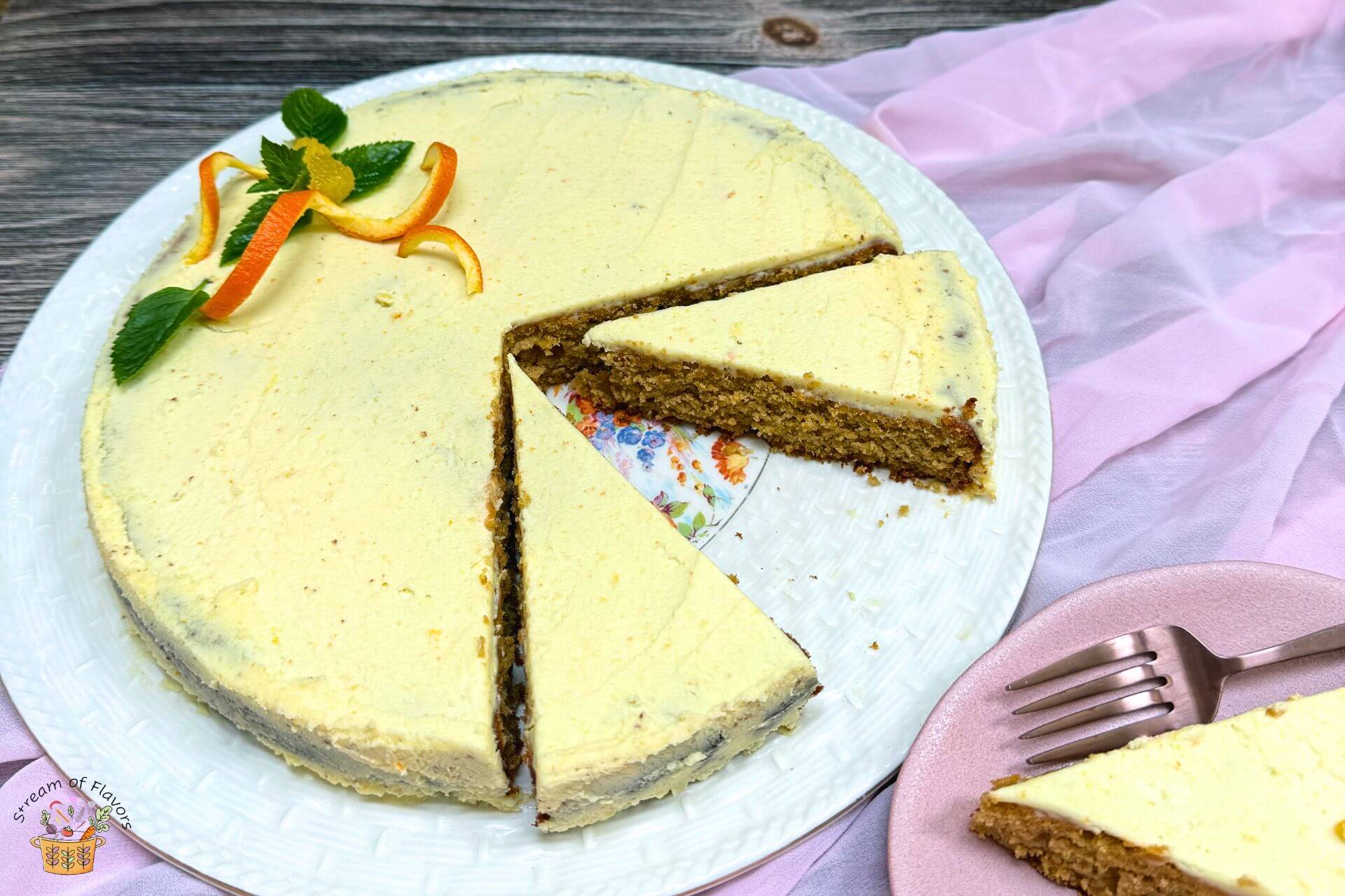 Sicilian whole orange cake sliced on a platter
