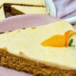 Sicilian whole orange cake slice decorated with ornage segment