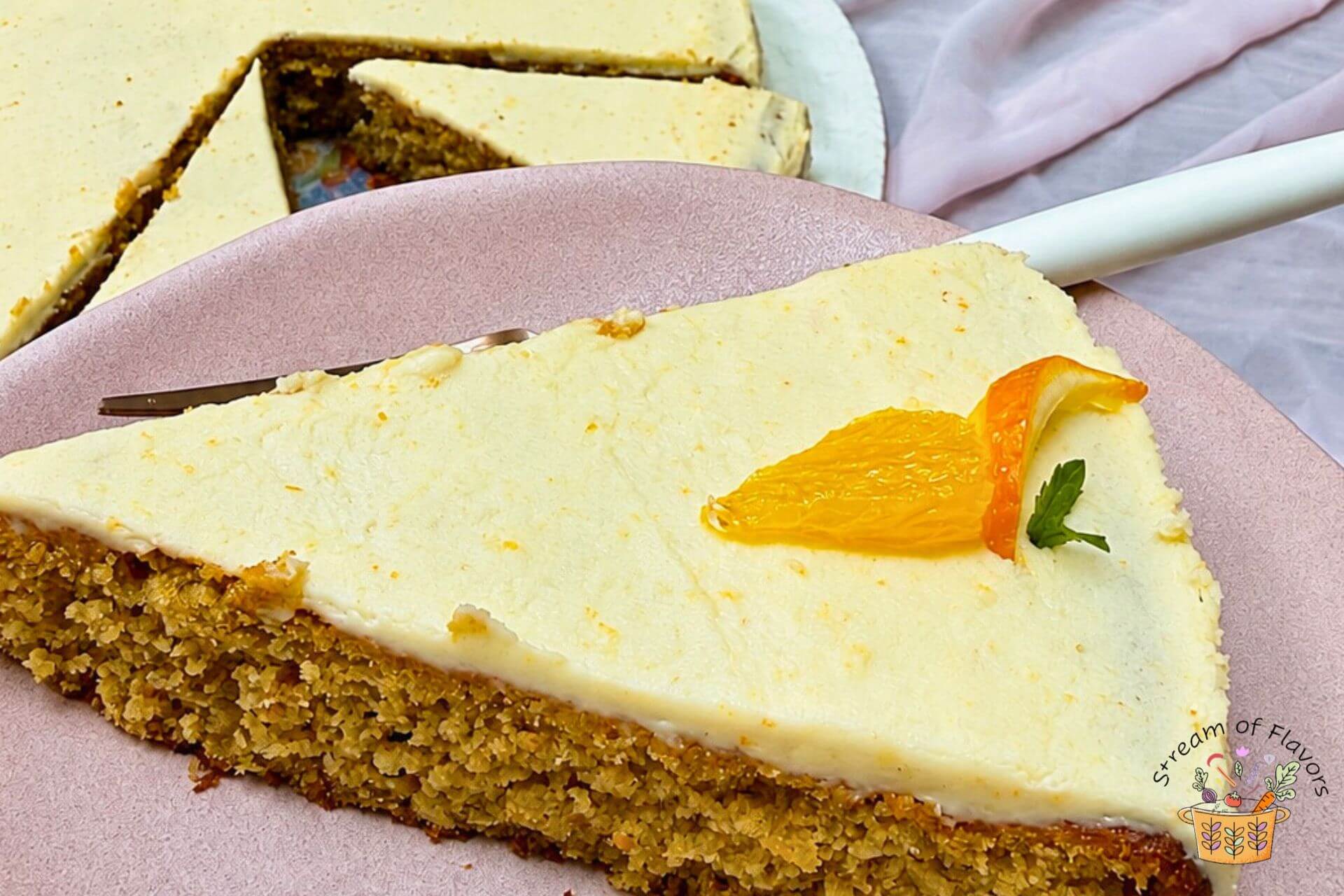 Sicilian whole orange cake slice on a platter